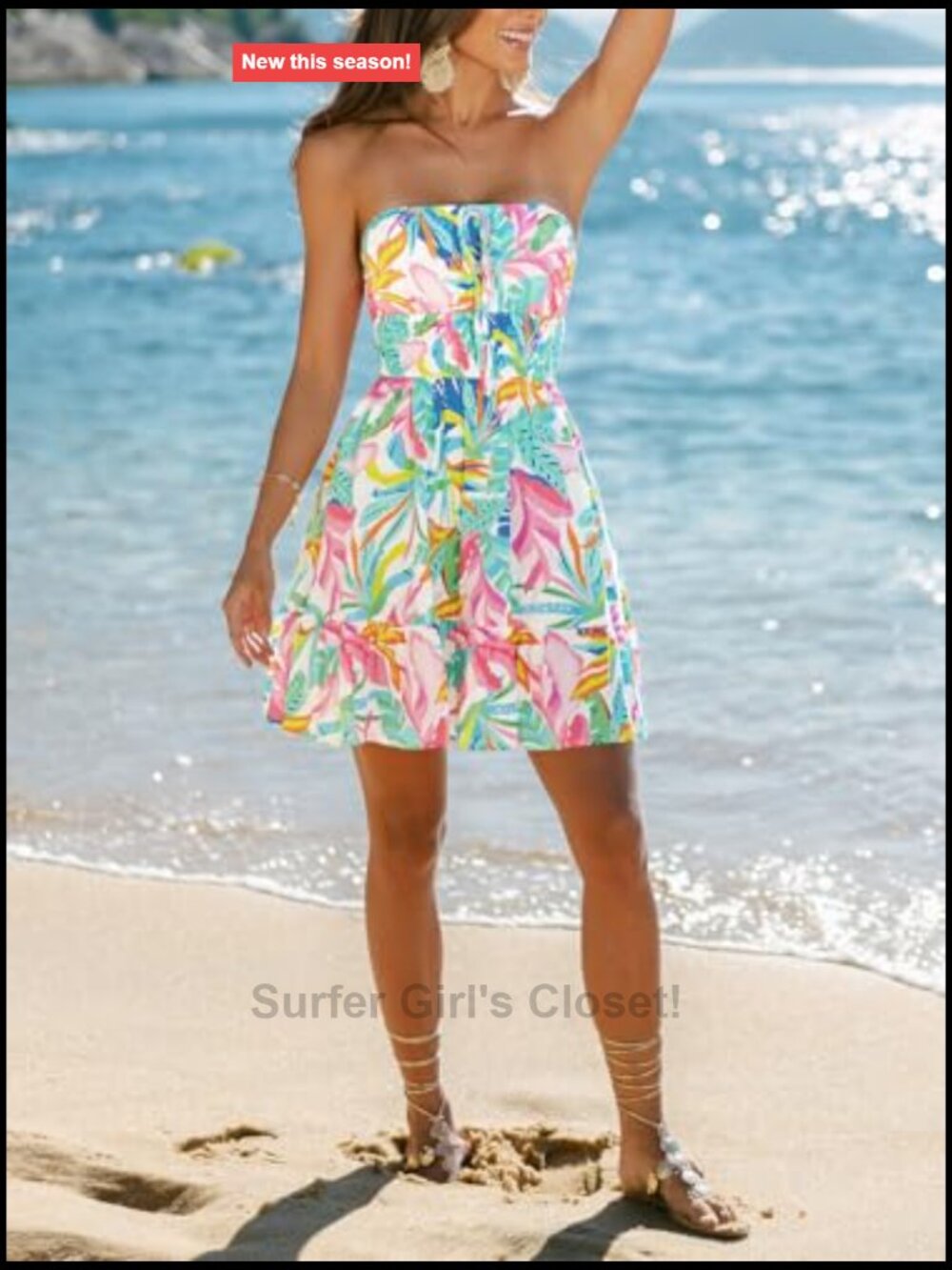 Strapless Smocked Mini Dress, Fit & Flare, Summer Beach Vacation - Picture 6 of 7